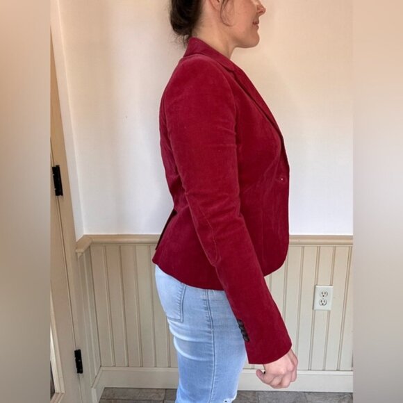 Brooks Brothers 346 Corduroy Blazer Red Fitted Buttoned Floral Lined Womens Sz 4 - Picture 5 of 11